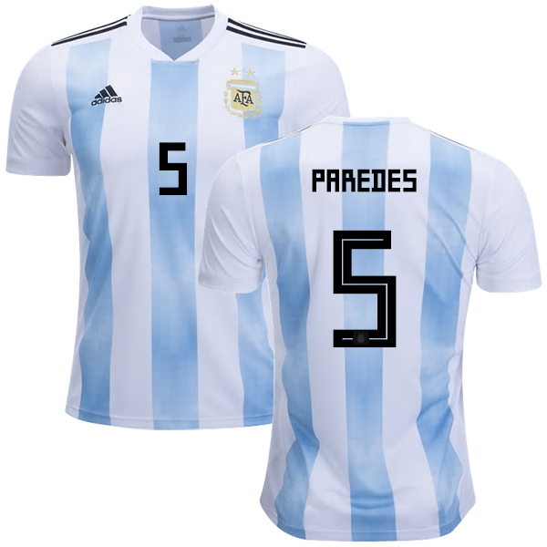 Argentina #5 Paredes Home Kid Soccer Country Jersey - Click Image to Close